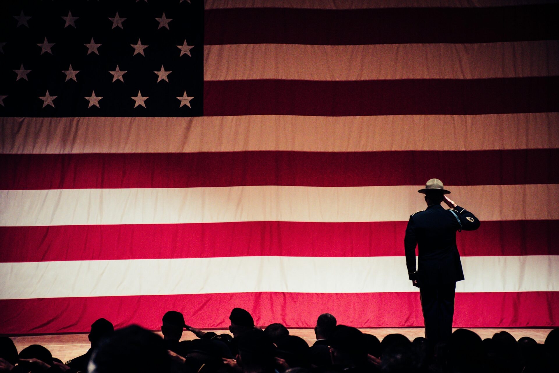 American flag with military silhouette